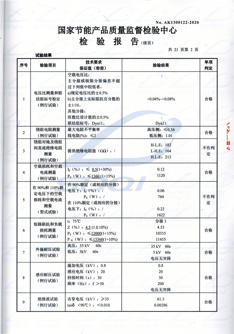 高低压试验报告-S11-1250察哈尔右翼前察哈尔右翼前察哈尔右翼前油浸式变压器-2.jpg